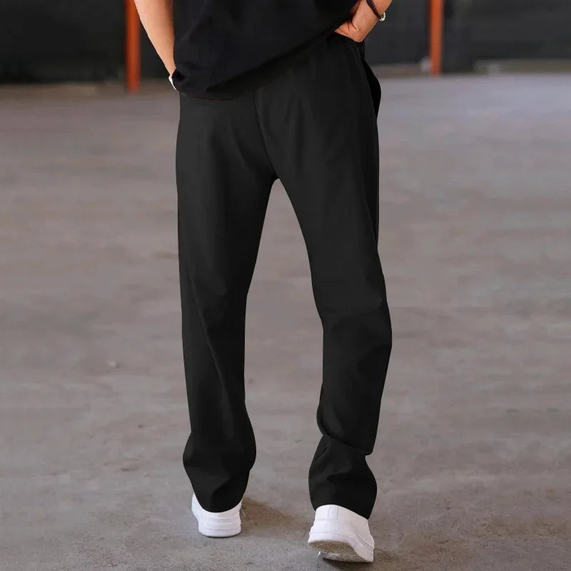 Men's Loose Fit Straight Trousers with Adjustable Drawstring Waist
