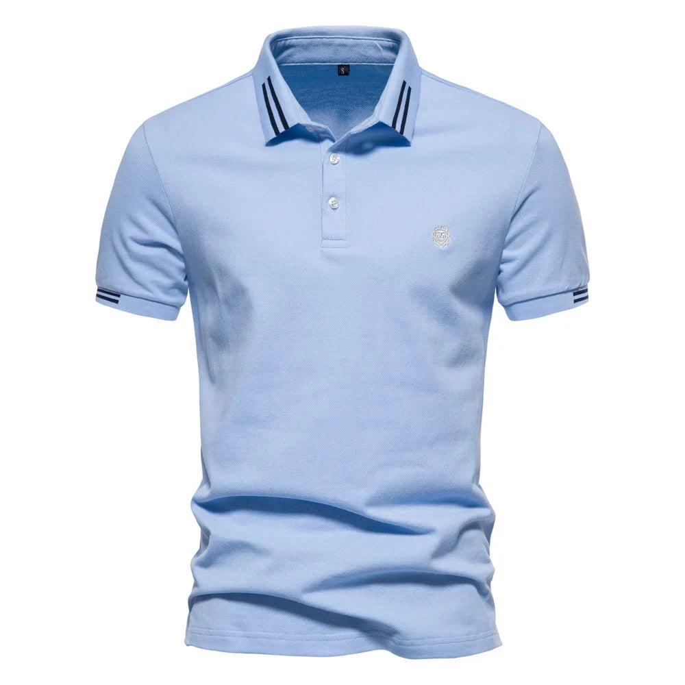 Men's Short-Sleeve Polo Shirt with Stripe Trim and Chest Logo