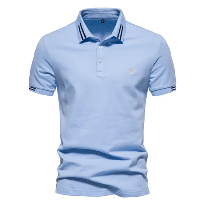 Men's Short-Sleeve Polo Shirt with Stripe Trim and Chest Logo