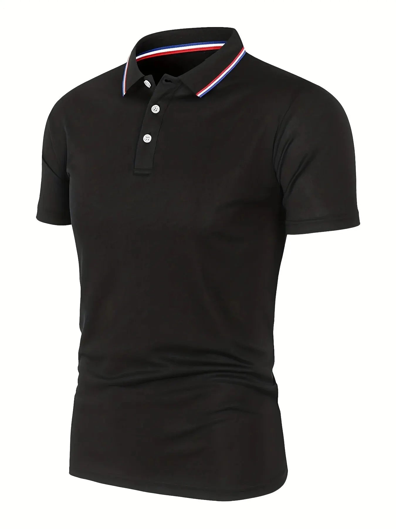 Men's Slim Fit Polo Shirt with Contrast Stripe Collar and Short Sleeves
