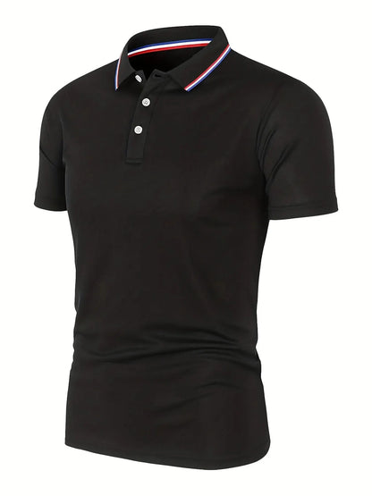 Men's Slim Fit Polo Shirt with Contrast Stripe Collar and Short Sleeves