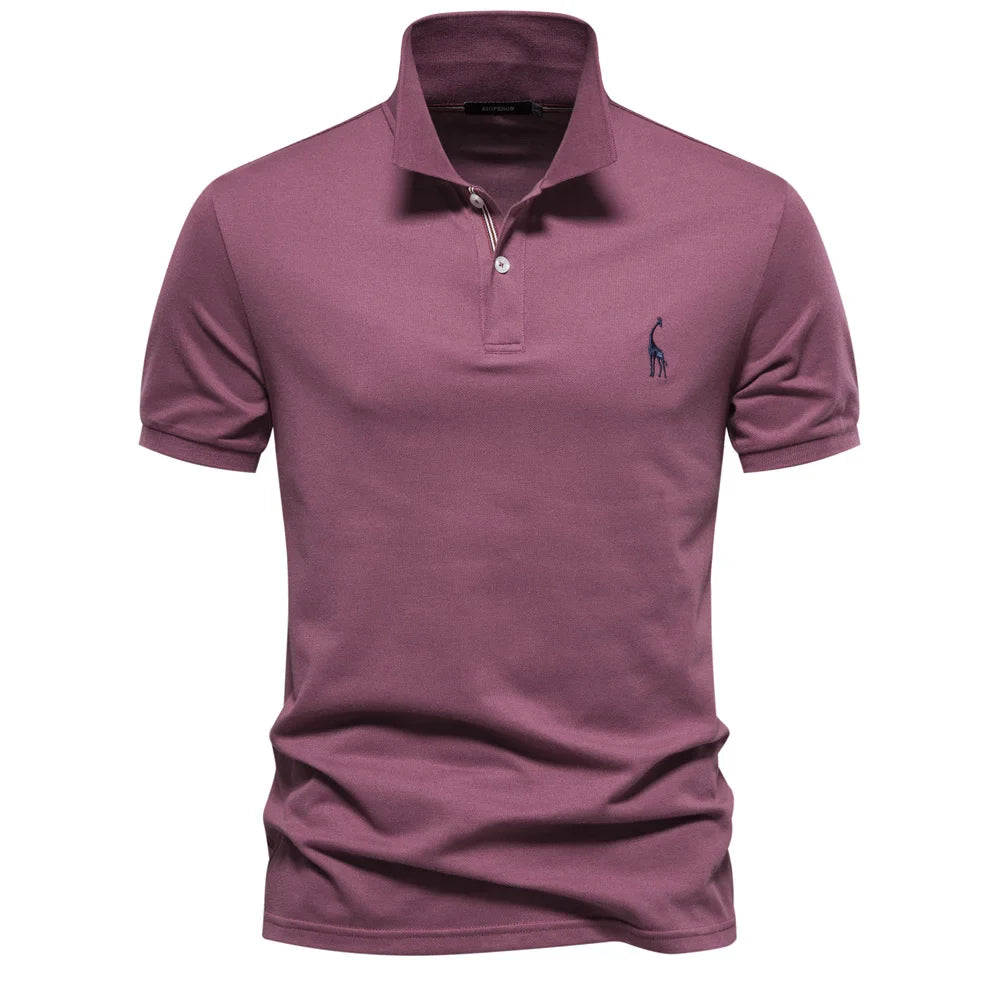 Men's Short-Sleeve Polo Shirt with Chest Logo and Button Placket