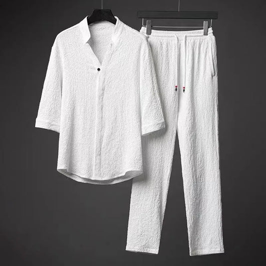 Men's Relaxed Two-Piece Set with Long Sleeve Shirt and Pants