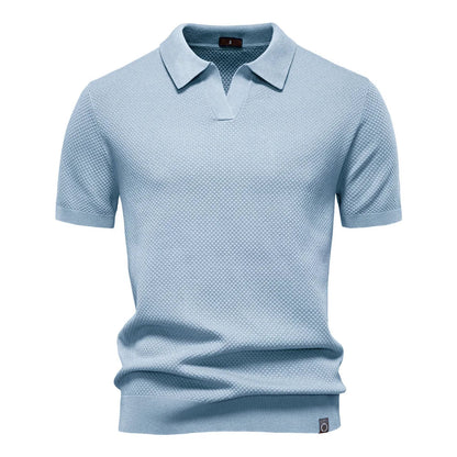 Men's Short-Sleeve Knit Polo Shirt with Textured Solid Design