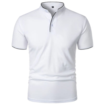 Men's Casual Short Sleeve Polo Shirt with Mandarin Collar Design