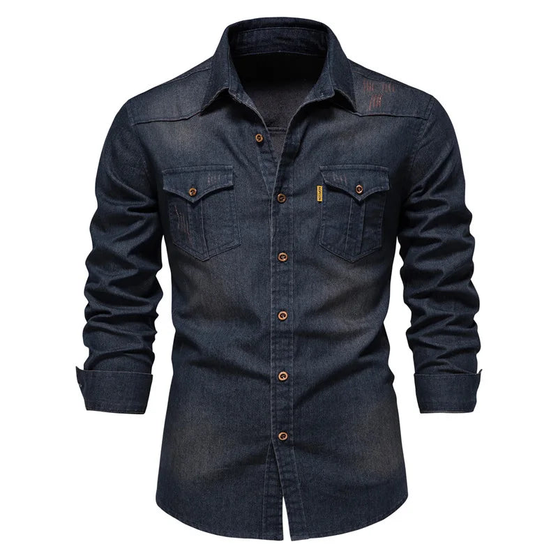 Men's Long-Sleeve Button-Front Shirt with Classic Chest Pocket