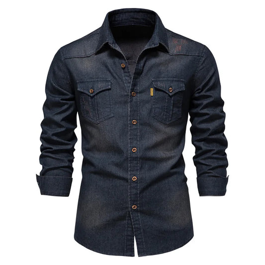 Men's Long-Sleeve Button-Front Shirt with Classic Chest Pocket