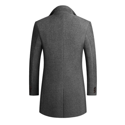 Men's Slim Fit Long Coat with Classic Lapel Design