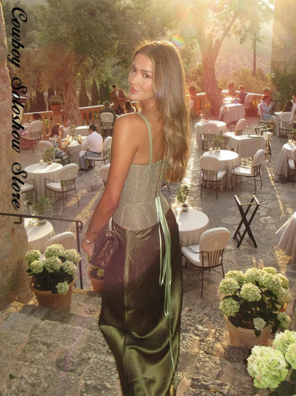 Women's Two-Piece Corset Top and Fitted Maxi Skirt Set