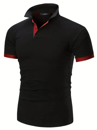 Men's Short-Sleeve Polo Shirt with Contrast Placket and Cuffs