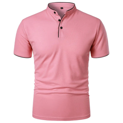 Men's Casual Short Sleeve Polo Shirt with Mandarin Collar Design