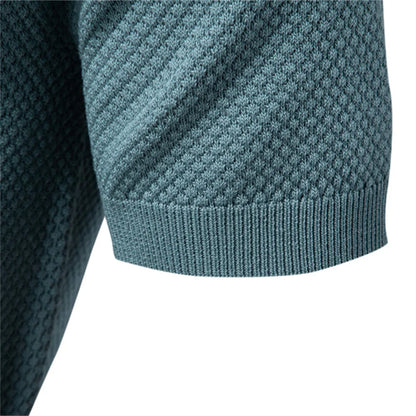 Men's Short-Sleeve Knit Polo Shirt with Textured Solid Design
