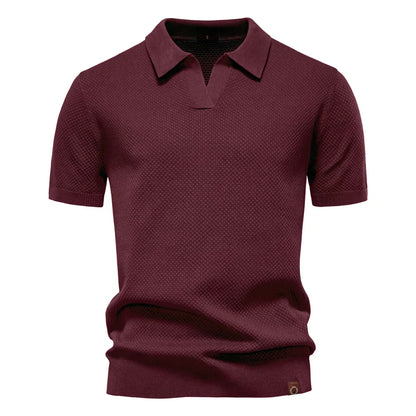 Men's Short-Sleeve Knit Polo Shirt with Textured Solid Design
