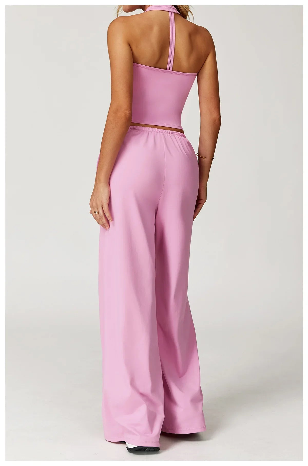 Women’s Two-Piece Lounge Set with Racerback Crop Top and Wide-Leg Pants