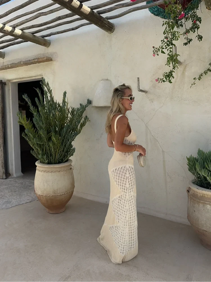 Women's Sleeveless Crochet Knit Maxi Dress with Bodycon Fit