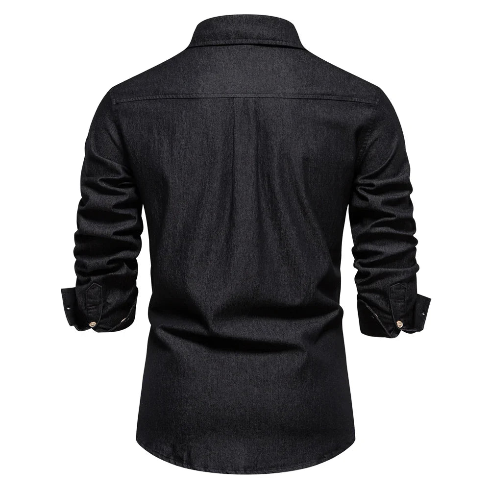 Men's Slim Fit Long Sleeve Shirt with Button Front and Classic Collar