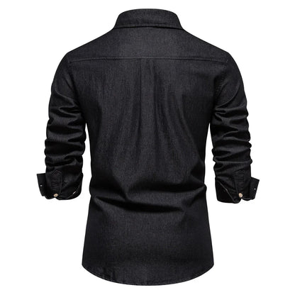 Men's Slim Fit Long Sleeve Shirt with Button Front and Classic Collar