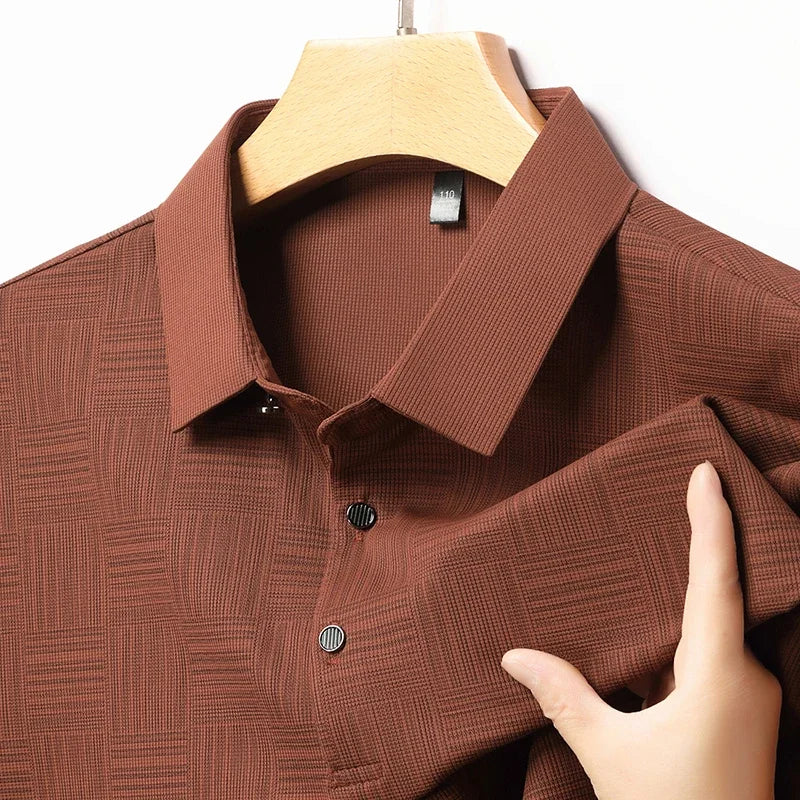 Men's Short Sleeve Polo Shirt with Geometric Print and Classic Collar