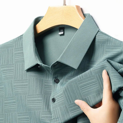 Men's Short Sleeve Polo Shirt with Geometric Print and Classic Collar