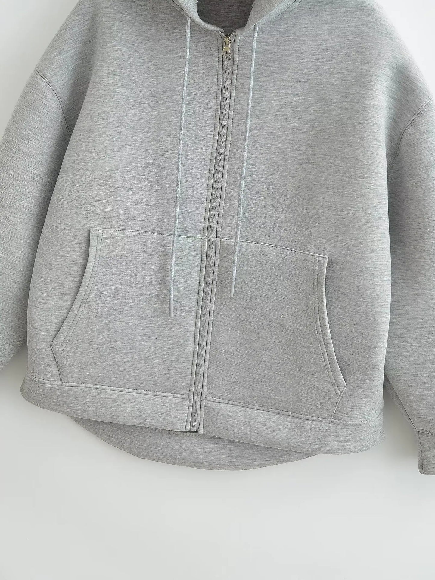 Women's Oversized Zip-Up Hoodie with Drawstring Hood and Pockets