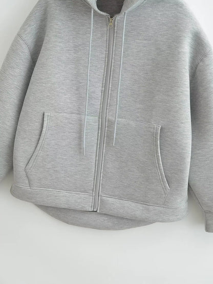 Women's Oversized Zip-Up Hoodie with Drawstring Hood and Pockets