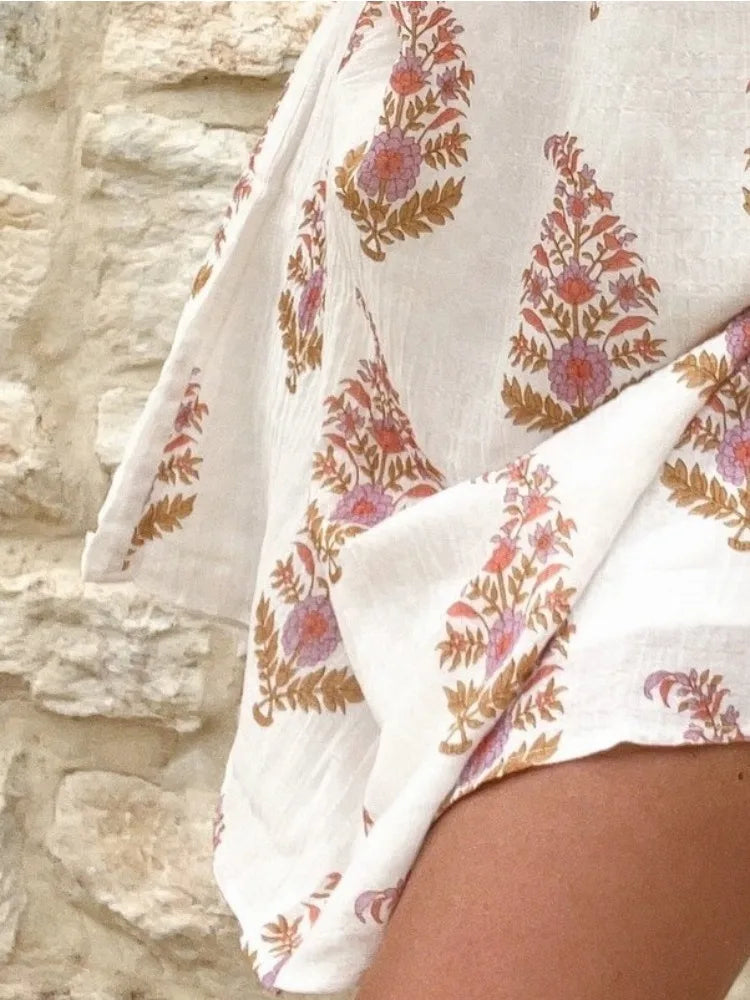 Women's One-Shoulder Printed Mini Dress with Puff Sleeve Design