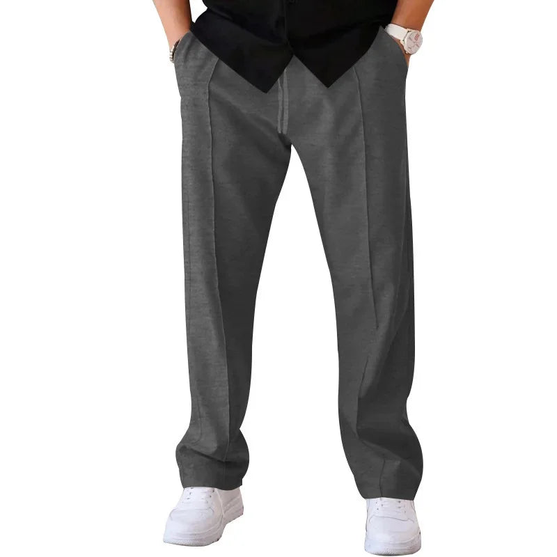 Men's Loose Fit Straight Trousers with Adjustable Drawstring Waist