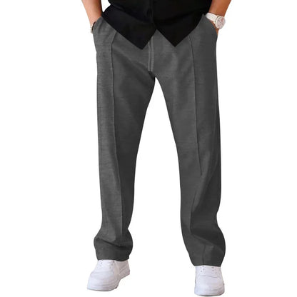 Men's Loose Fit Straight Trousers with Adjustable Drawstring Waist