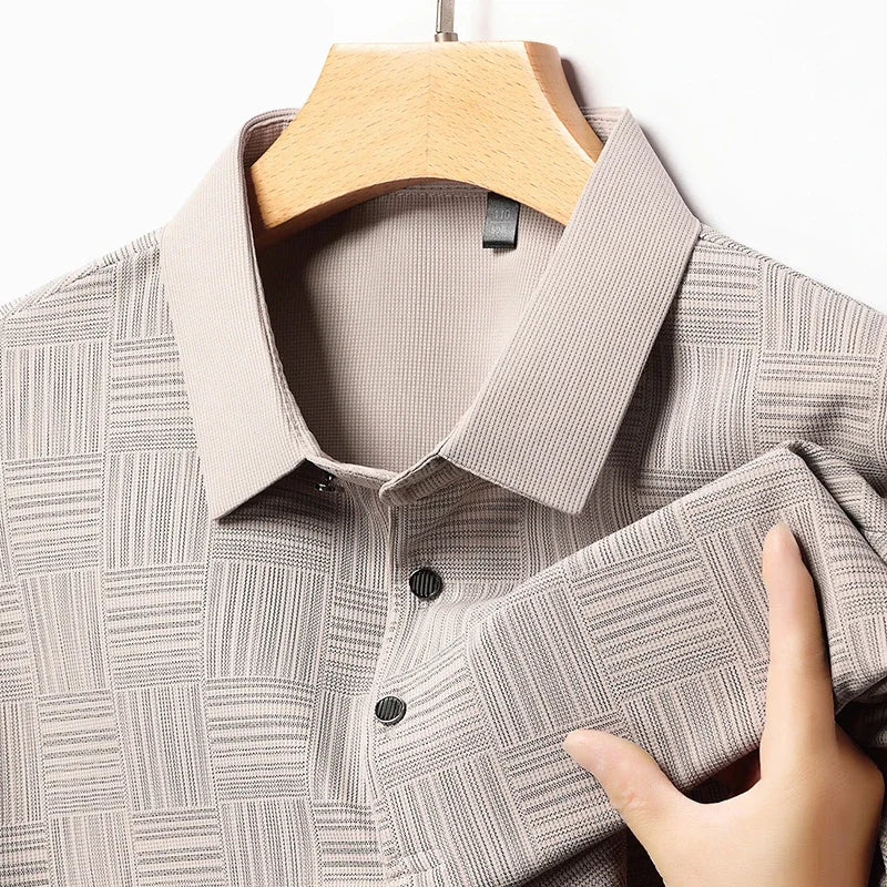 Men's Short Sleeve Polo Shirt with Geometric Print and Classic Collar
