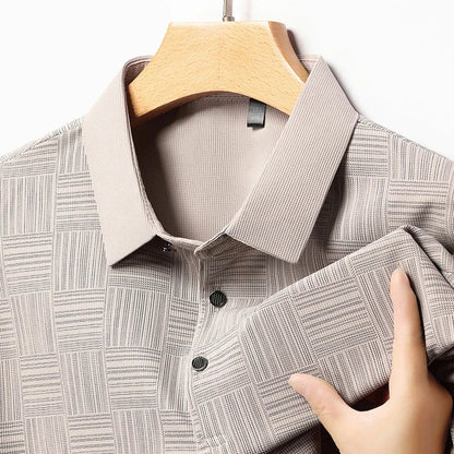 Men's Short Sleeve Polo Shirt with Geometric Print and Classic Collar