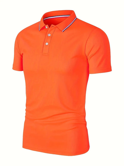 Men's Slim Fit Polo Shirt with Contrast Stripe Collar and Short Sleeves