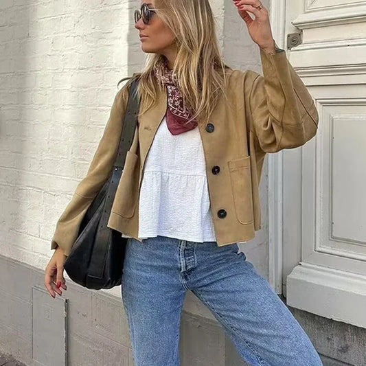 Women's Cropped Blazer Jacket with Long Sleeves and Elegant Tailored Fit