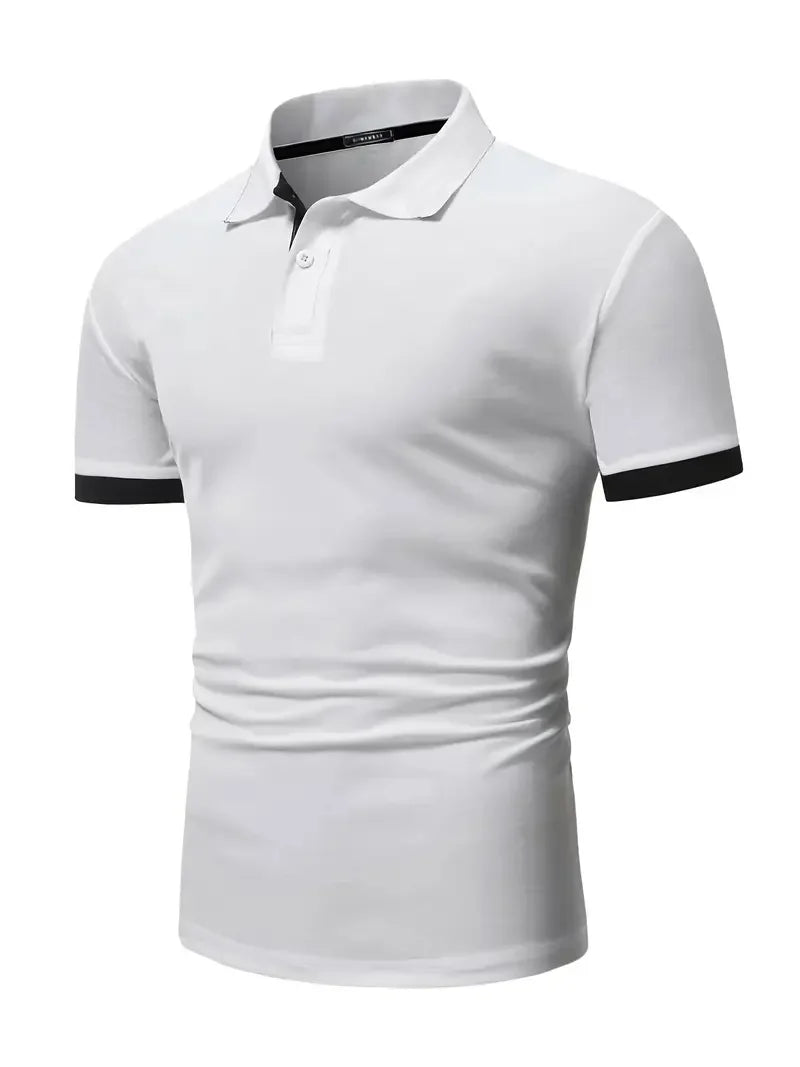 Men's Short-Sleeve Polo Shirt with Contrast Placket and Cuffs