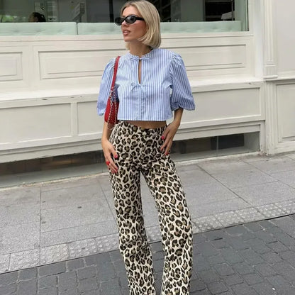 Leopard Print Wide-Leg Pants for Women