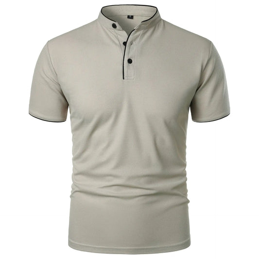 Men's Casual Short Sleeve Polo Shirt with Mandarin Collar Design