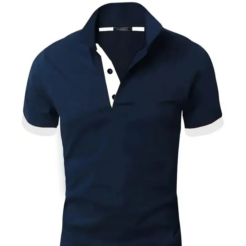 Men's Short-Sleeve Polo Shirt with Contrast Placket and Cuffs