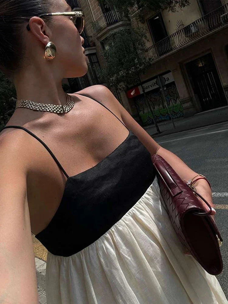 Women's Two-Tone Spaghetti Strap Sleeveless Maxi Dress