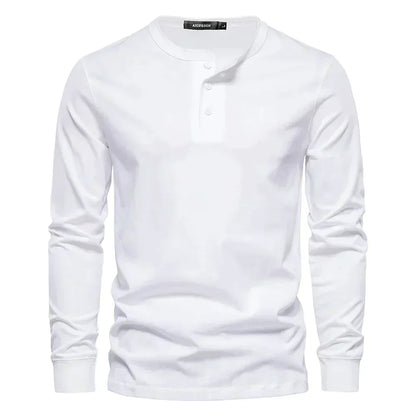 Men's Classic Long Sleeve Henley Shirt with Three Button Placket
