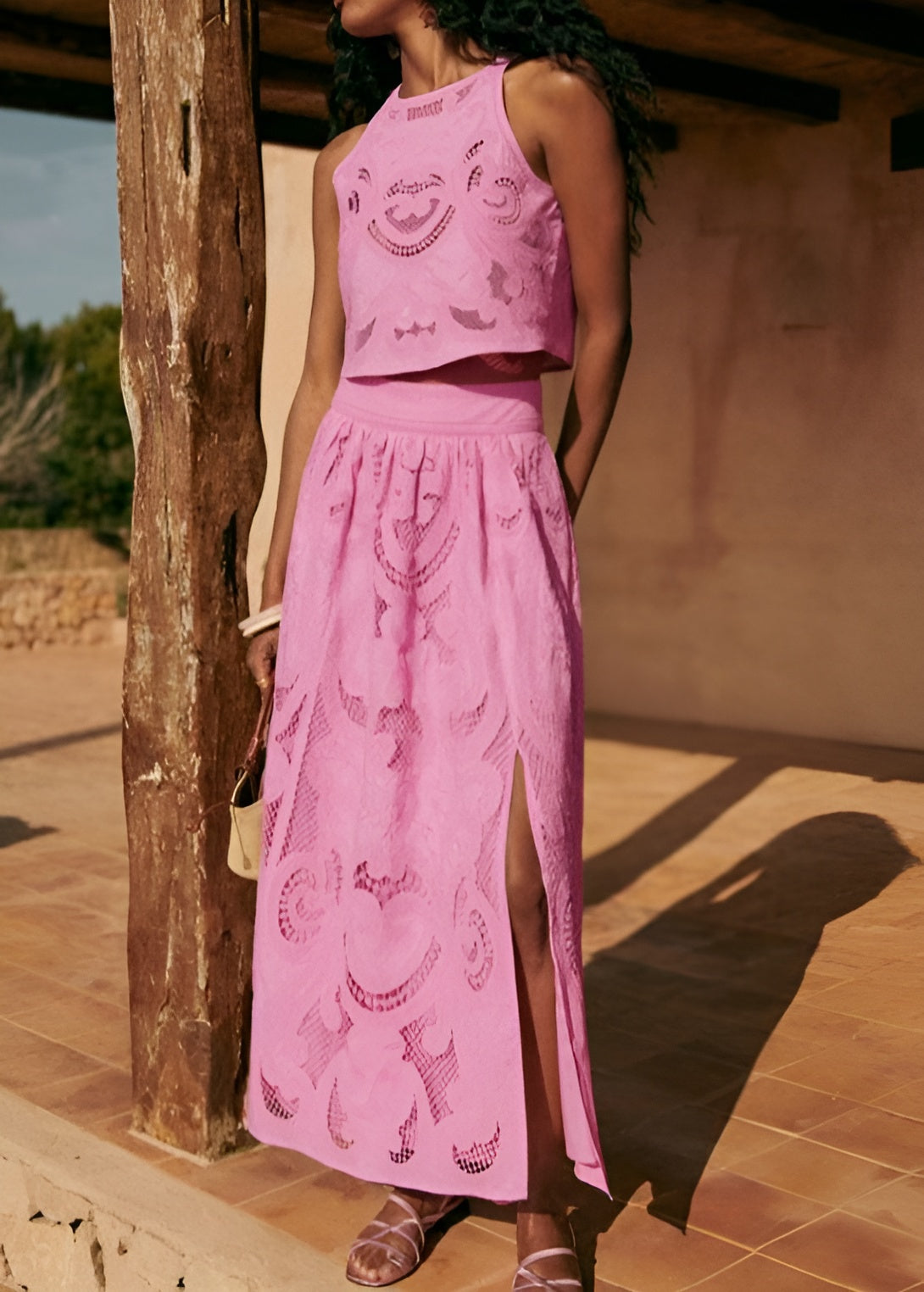 Women's Sleeveless Two-Piece Set with Cut-Out Maxi Skirt