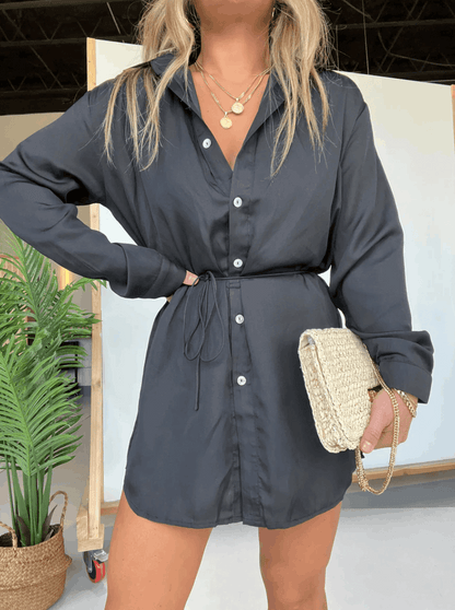 Women's Chic Black Shirt Dress