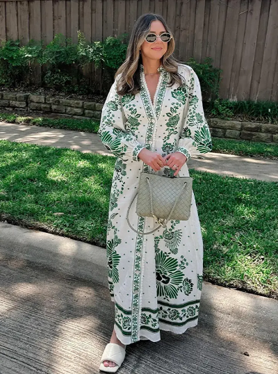 Women's Long Sleeve Printed Maxi Dress
