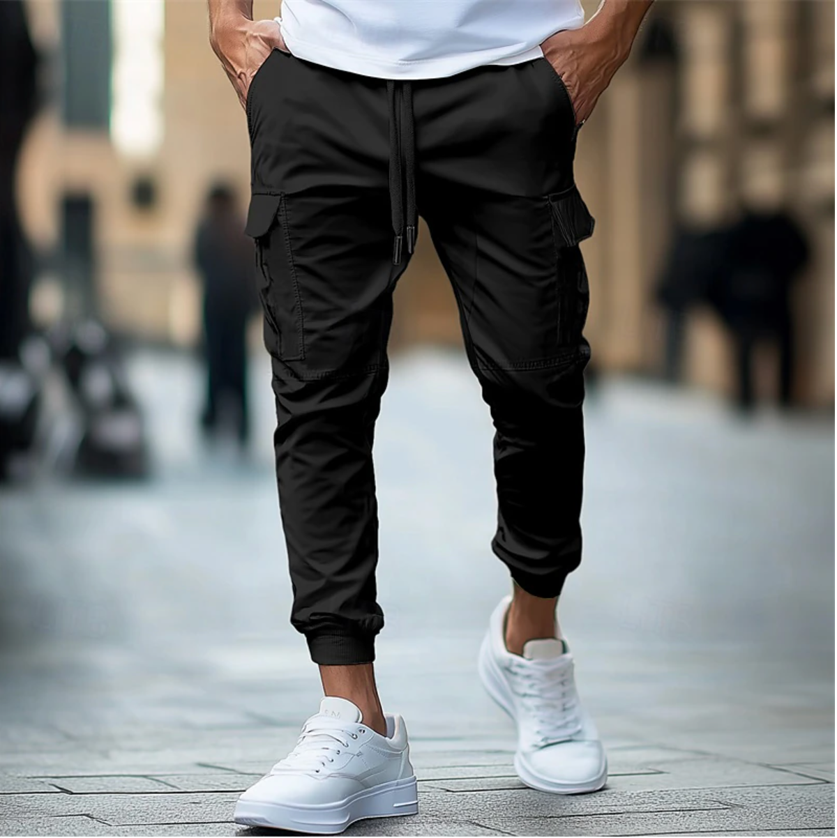 Men's Slim Fit Cargo Jogger Pants with Elastic Waist and Cuffs