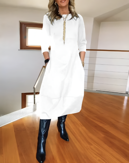 Women’s Elegant Midi Dress – 3/4 Sleeve Minimalist Workwear Style