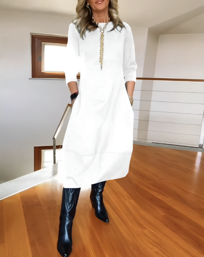 Women’s Elegant Midi Dress – 3/4 Sleeve Minimalist Workwear Style