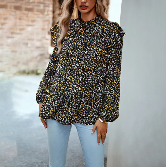 Women's Elegant Floral Long Sleeve Blouse
