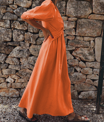 Women's Maxi Dress with V-Neck and Twist Knot Waist