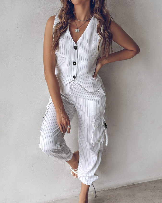 Women's Two-Piece Striped Vest and Pants Set
