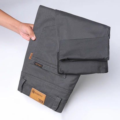 Men's Cotton Work Trousers Slim Fit Straight Leg Business Casual Wear