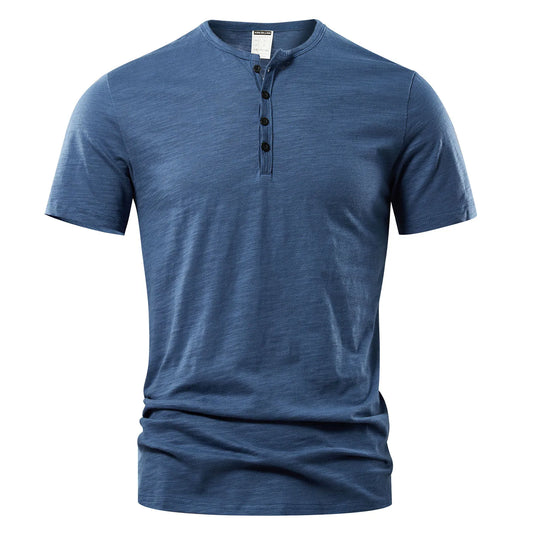 Men's Casual Short Sleeve Cotton Henley Polo Shirt with Buttons