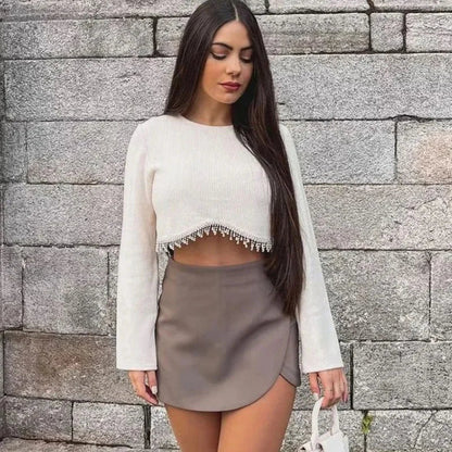 Women's High Waist Asymmetric Mini Skirt with Overlap Front